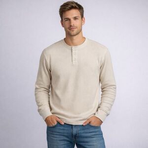 Goodfellow & Co Men's Long Sleeve Beige Henley Thermal Shirt